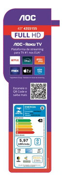 Smart Tv 43 Aoc Led Roku Full Hd Wi-fi 60hz Hdmi Usb 43s5155/78g