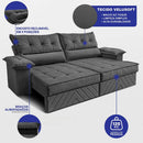 Sofá Retrátil 2,10m Molas E Espuma D33 Thunder. Cama Inbox